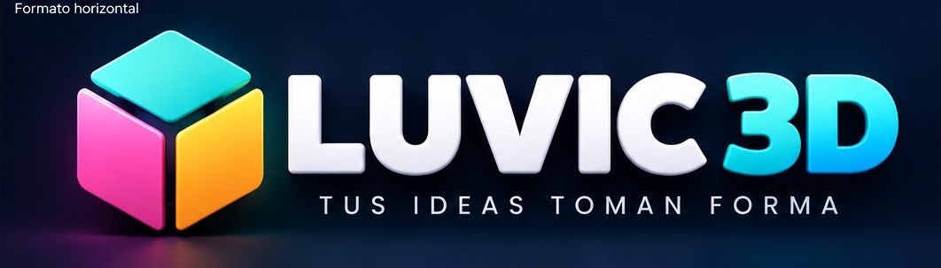 Logotipo POP LUVIC 3D con cubo turquesa, rosa y amarillo